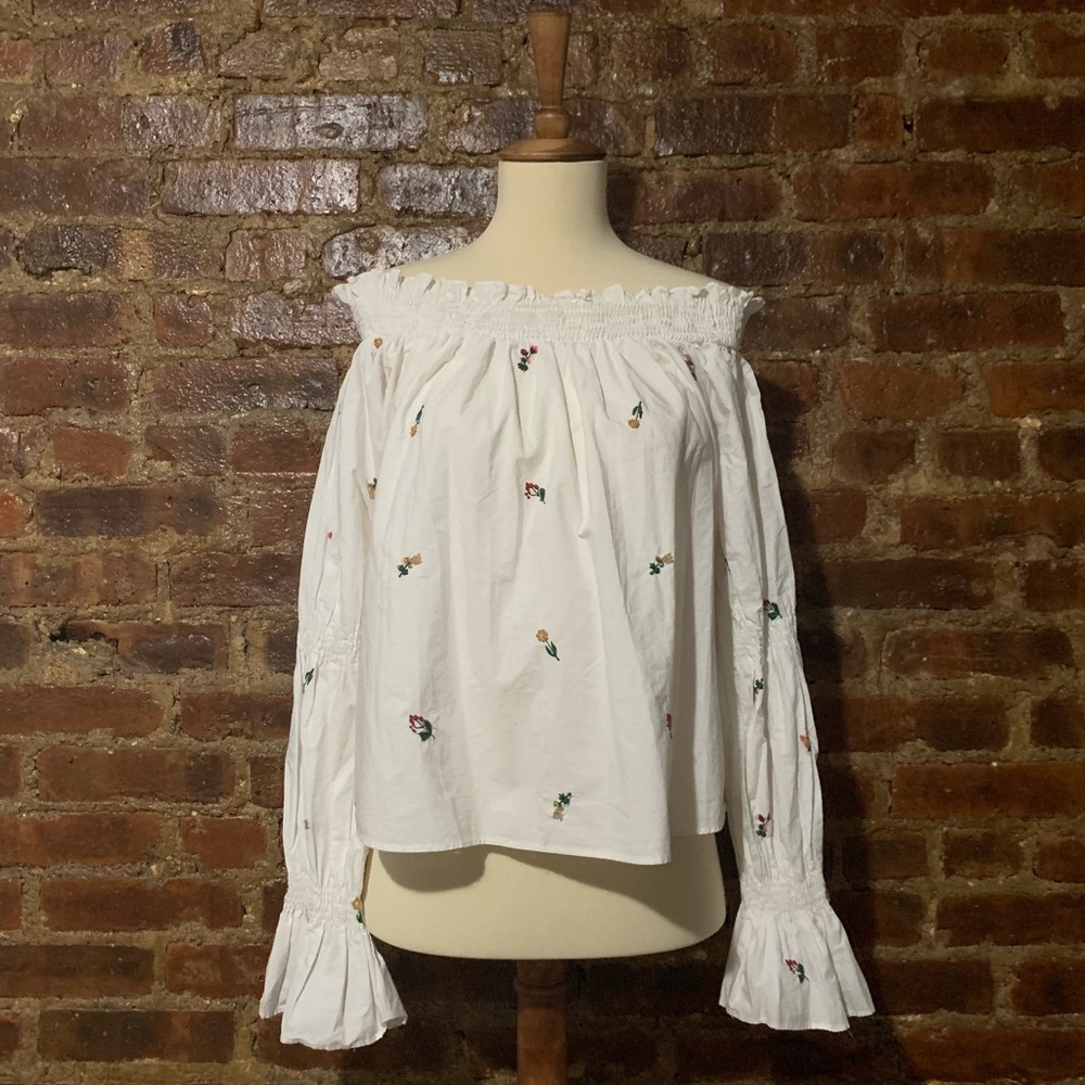 Zara open shoulder top with flowers stitched